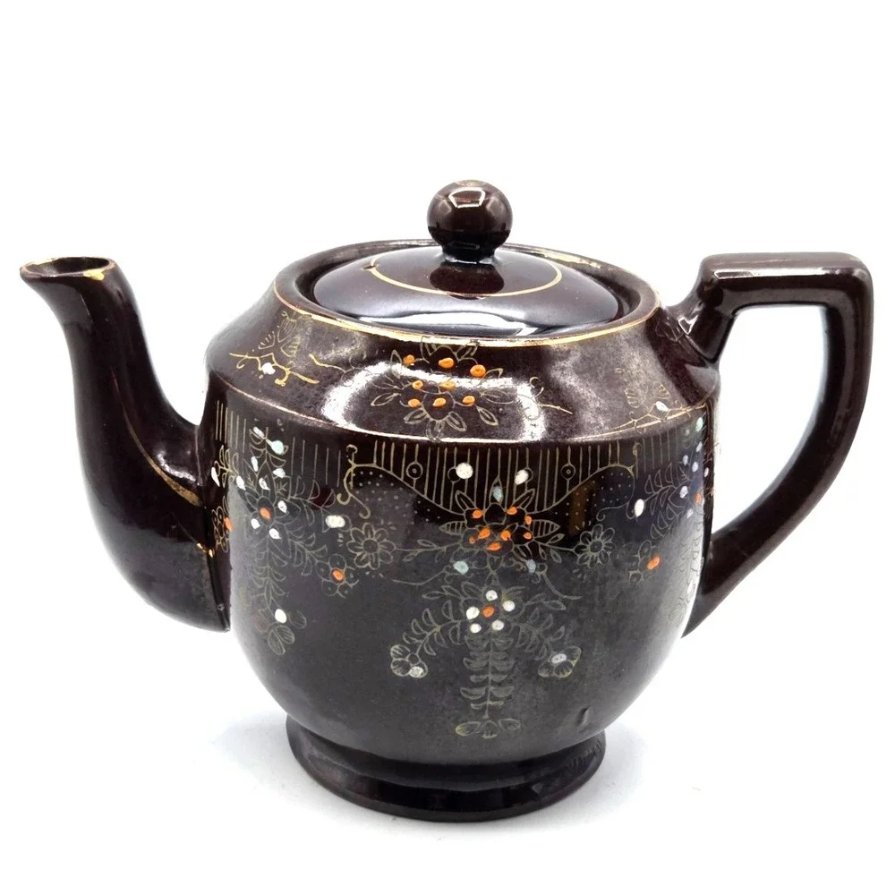 Japanese TeaPot Moriage Redware Medium~ Hand Painted 1940s ~Japan Vintage
